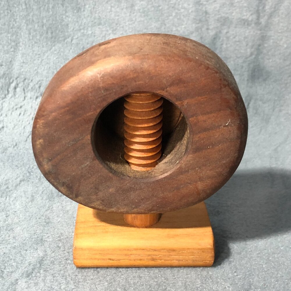 Vintage Wood Nutcracker Screw Twist Crank Pecan Walnut